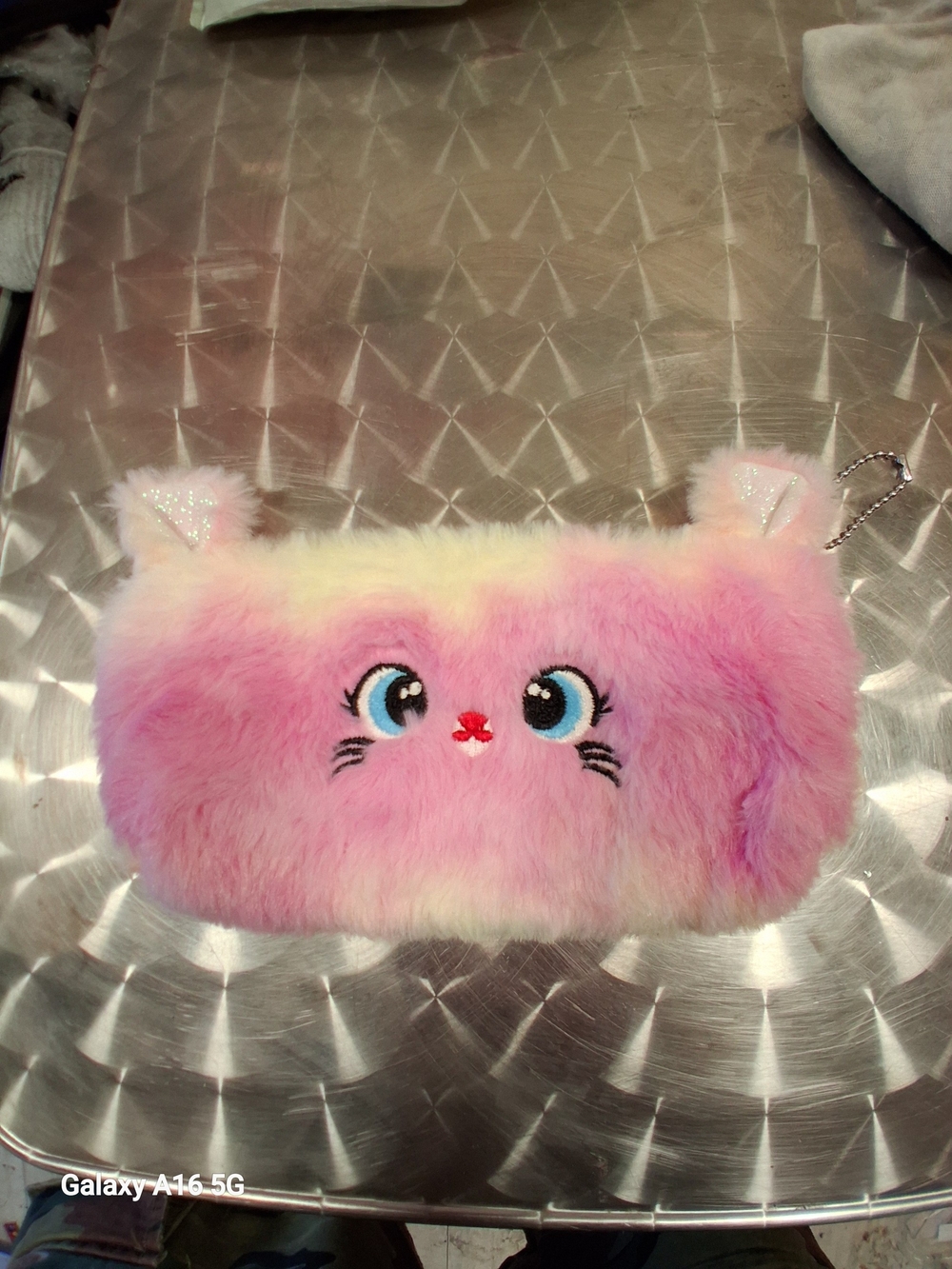 Pink Plush Cat Face Pencil Case